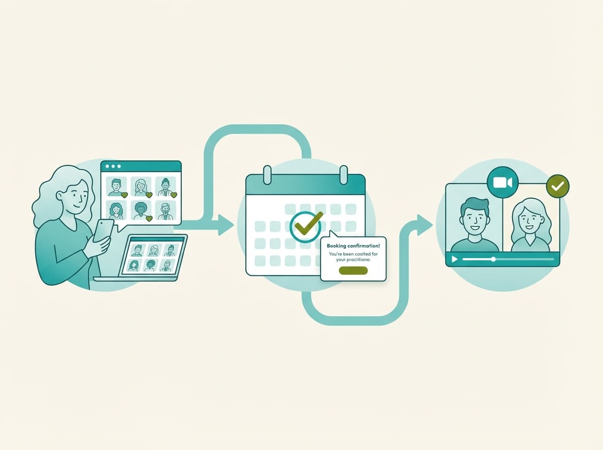 Client journey from matching to booking a session